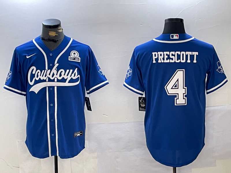 Men%27s Dallas Cowboys #4 Dak Prescott Light Blue With 1960 Patch Cool Base Stitched Baseball Jersey->dallas cowboys->NFL Jersey